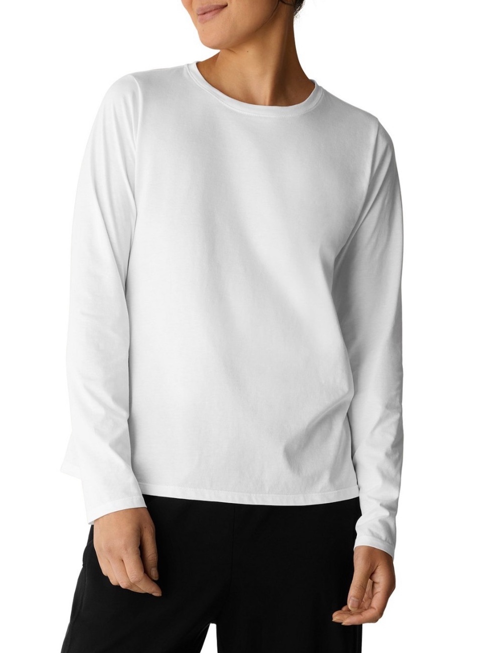 NWOT Eileen Fisher White Tencel Lyocell Blend Round Neck Long-Sleeve Top Size XS